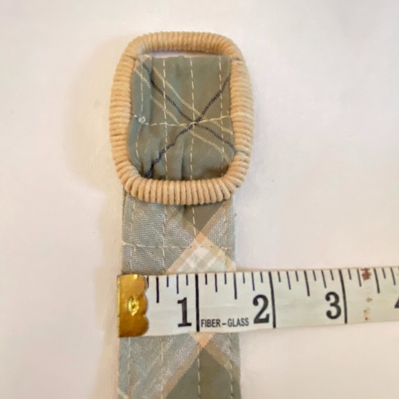 Womens Fabric Belt Size 10 Green White Plaid Woven Buckle - Picture 9 of 9